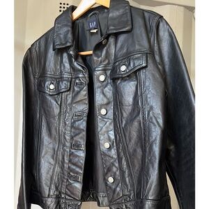 Vintage Gap 1999 Y2K Black  Leather Trucker Rockstar Jacket Size Medium Unisex